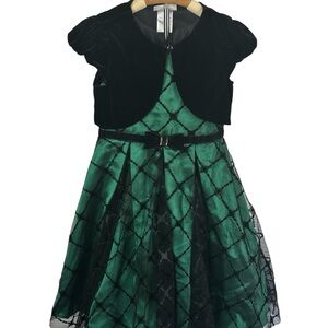 Emerald Holiday Princess Dress Black Velvet Bolero & Sparkle Tulle Girl Dress